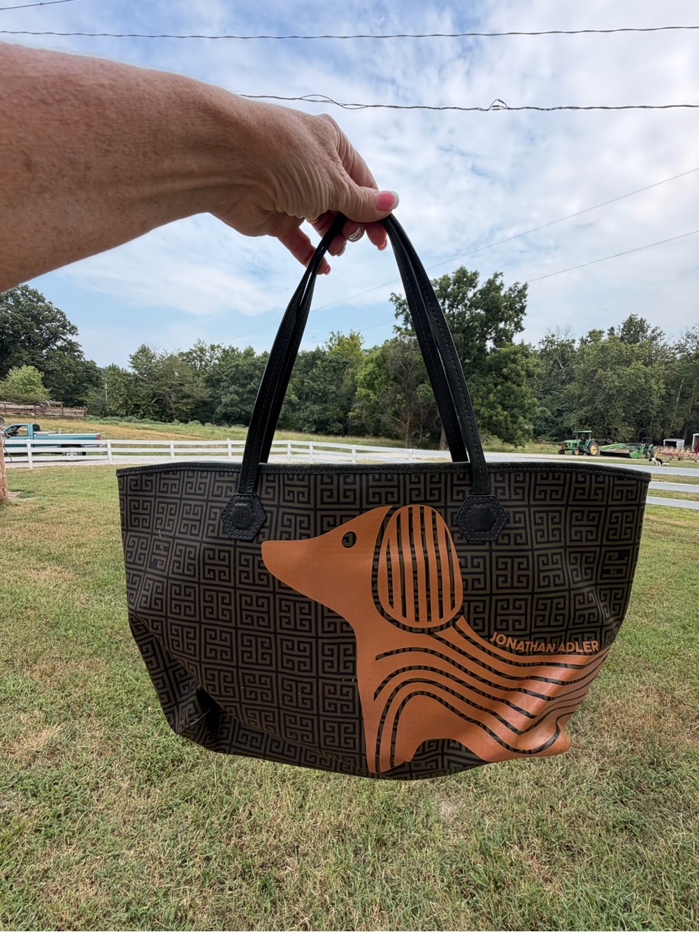 Jonathan Adler Icon Duchess Medium East West Dog Tote with Tan Dachshund Graphic